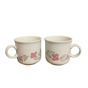 Vintage Coloroll England Pink White Floral Ceramic Coffee Tea Mug Cup Set Of 2